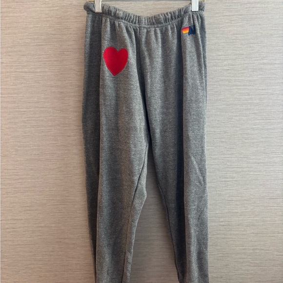 Aviator Nation Pants - Gray Women’s Bottoms with Red Heart